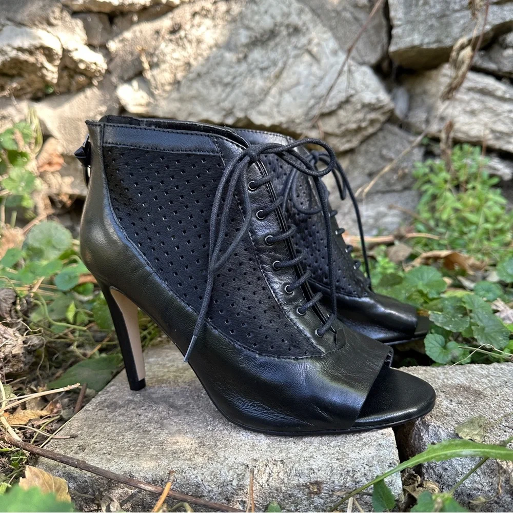 French Connection Black leather Heels size 38.5 - Picture 1 of 8